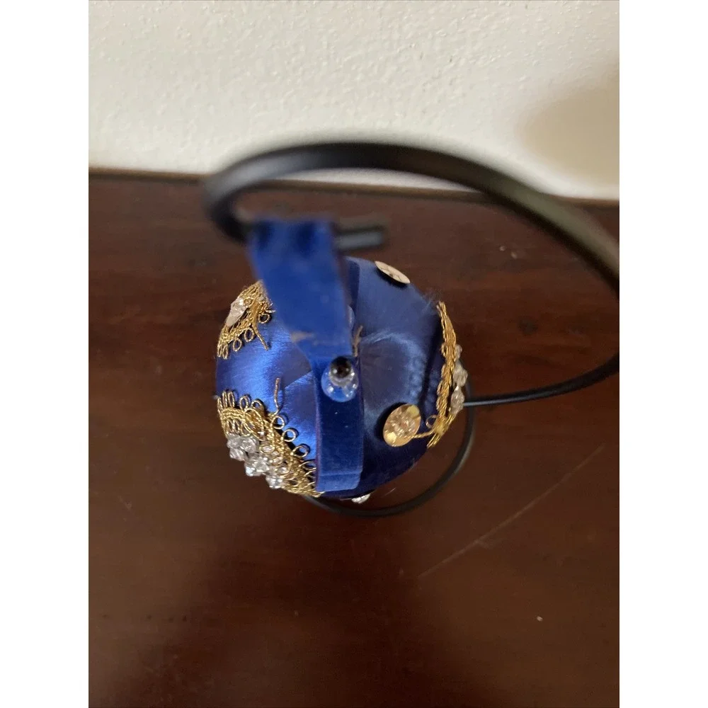 Vintage Bead‎ Sequin Push Pin Christmas Tree Ornament Blue Satin Completed